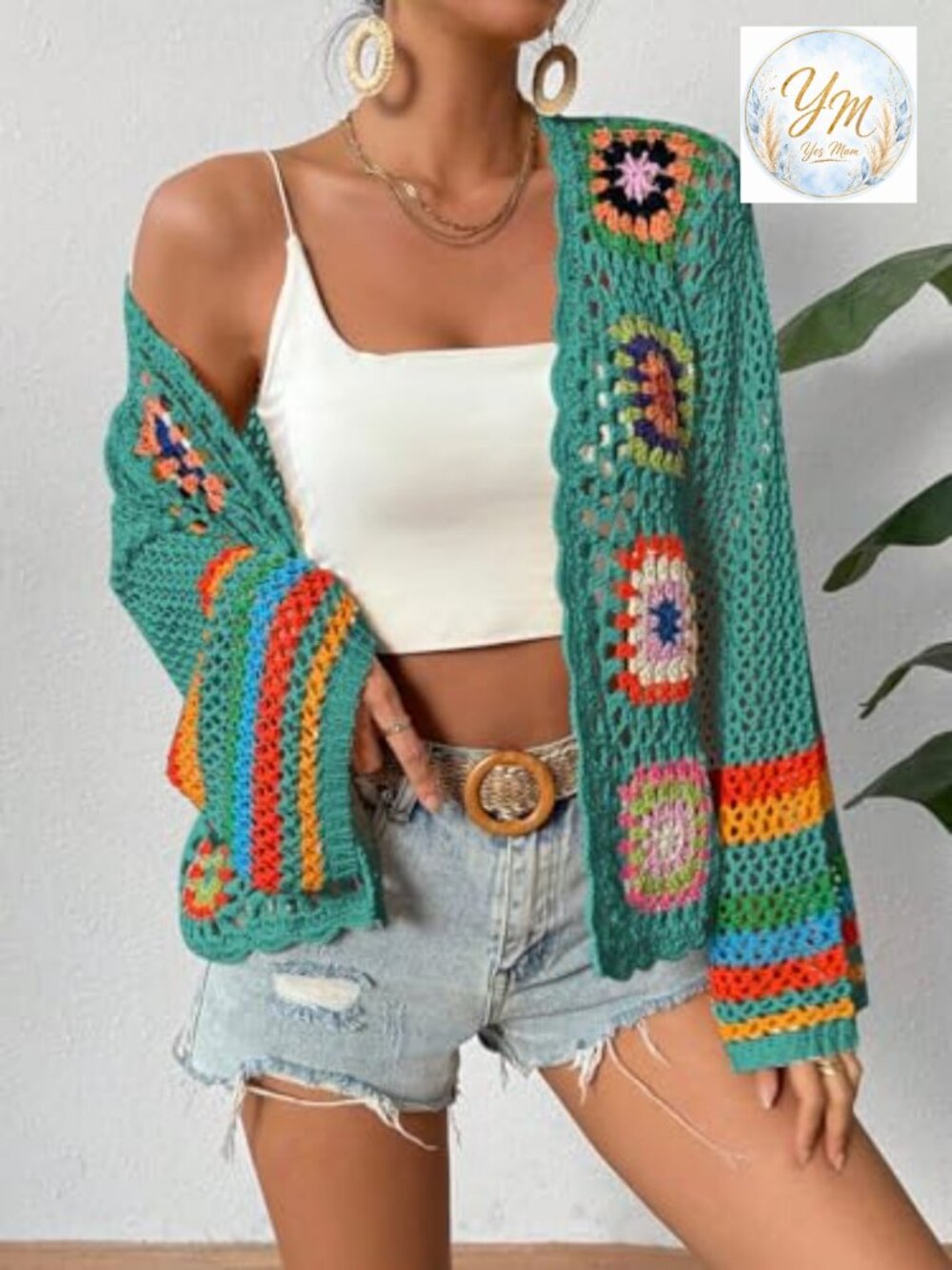 Floral Crochet Cardigan Hollow Out Open Front Long Sleeve Sweater - Picture 4 of 6